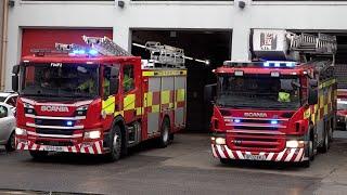 Multiple fire engines, siren and lights around the UK 