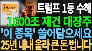 [재건 대장주] 트럼프 1등 수혜 1000조 재건대장주 '이 종목' 쓸어담으세요 25년 내내 올라 큰돈 법니다 급등주 재건주 재건관련주 대장주 주가전망 목표가 디에스경제뉴스 또바기