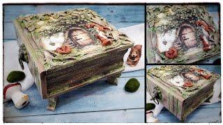 Decoupage  book shaped box with foxes  ...