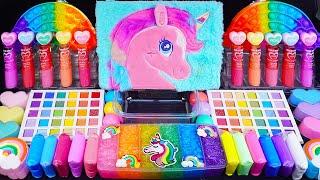 Rainbow Unicorn Slime Mixing Random things into slime #ASMR #Satisfying #slimevideo #Makeupslime