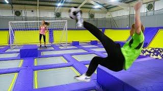 GIANT TRAMPOLINE PARK!!! FOOTBALL CHALLENGE