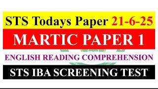 STS Today's Paper STS Grade 05 to BPS 15 Matriculation Paper Answer Key IBA Screening Test 21 6 2025
