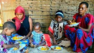 African Village Life On a Rainy day #Cooking  Village Food Potato Curry & Tumeric Rice for Breakfast