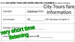 CITY TOURS FARE INFORMATION LISTENING | GRANDVIEW HOTEL LISTENING FOR IELTS 2019 | IELTS LISTENING