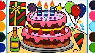 Birthday Cake, Strawberry Jelly Coloring & Painting | Menggambar & Mewarnai | Satisfying Video