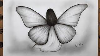 How To Draw A Girl With Her Back Turned Butterfly Wings Easy, Drawing Hobby Easy Drawing 2022