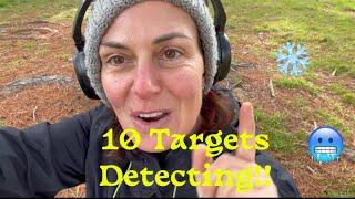Having FUN ! METAL DETECTING in the cold, finding 10 targets!! Live digs with the NOX.