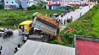 Amazing!! Filling Up Land & Stone In To Forest, By Bulldozer KOMATSU D31p, Dump Truck Unloading