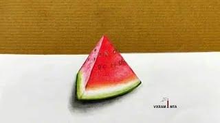 Very Easy 3D drawing / How to draw 3D watermelon drawing /  step by step