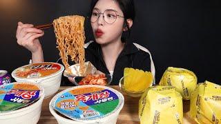 SUB)Bap Burgers with Cup Noodles(ramyeon) Mukbang ASMR Eating Sounds