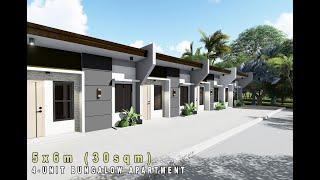 Project #1 | 4-UNIT BUNGALOW APARTMENT | 2-BEDROOM | SMALL HOUSE DESIGN on 10x20m (200sqm) LOT