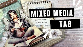 mixed media tag | girl on book