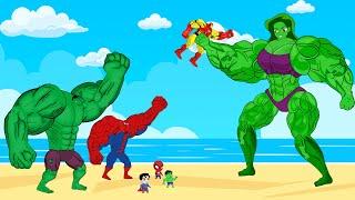 Team Hulk & IronMan, SpiderMan Vs Evolution Of MUSCLE - She Hulk : Who Is The King Of Super Heroes