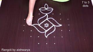 Pandaga Muggulu Beautiful Deepam Rangoli | 7 to 3 Dots Diwali 2020 Kolam Designs | Rangoli5