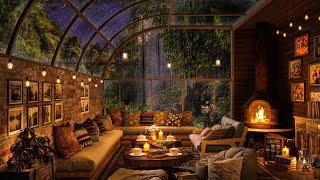  Rainy Night Forest at Cozy Coffee Shop - Smooth Jazz with Rain Sounds For Relax, Study and Sleep