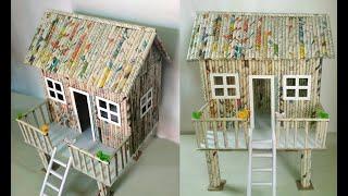 How to make a house from newspaper - newspaper craft idea