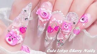 Cute Lotso Cherry Nails  Dreamy Sweet Candy Bear / Nail Art / Self Nail / Nail ASMR