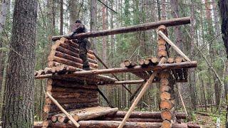 Building A Log Mini A-frame! Building A Warm And Cozy Shelter