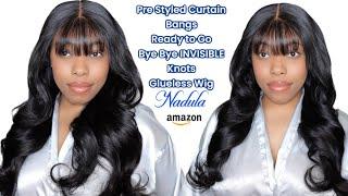 INSTALL YOUR WIG IN LESS THAN 5 MINUTES CURTAIN BANG GLUELESS INVISIBLE LACE WIG |NADULA HAIR AMAZON