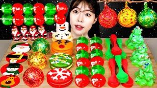 ASMR MUKBANG|Christmas party Desserts[Tree Meringue cookies, Kyoho Jelly, Santa Chocolate, Macaroon]