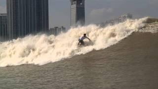 Surfing the Silver Dragon Tidal Bore, Qiatang River, China 2011