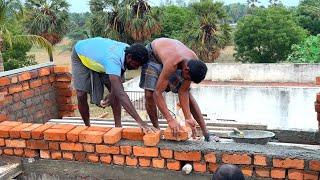 Amazing Roof Construction-construction of roof level brick work in Wall Techniques-Using sand cement