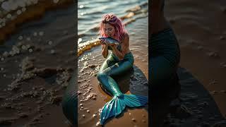 Mermaid Found Eating Fish Peacefully on the Shoreline #babygirl #mermaid #shorts #ai