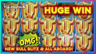 HUGE WIN! Bull Blitz BONUS FRENZY on NEW VERSION! Versus NEW All Aboard Panda Pennies Slots!