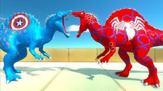 SPIDERMAN SPINOSAURUS vs CAPTAIN AMERICA SPINOSAURUS DEATH FALL - Animal Revolt Battle Simulator