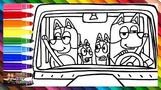 Draw And Color Bluey And Her Family In The Car  Drawings For Kids