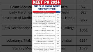 NEET PG MS General Surgery Round 1 Cutoff 2024|College Wise Closing Rank #neet2024 #neetpg2025