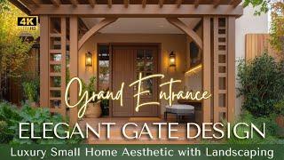 Grand Entrance & Serene Gardens: Elegant Gate Design with Landscaping in Luxury Small Home Aesthetic