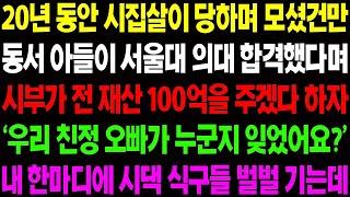 실화사연 20년 동안 시집살이 당하며 모셨건만 동서 아들이 서울대 의대 합격했다며 시부가 전 재산 100억을 모두 주겠다고 하는데    사이다 사연,  감동사연, 톡톡사연