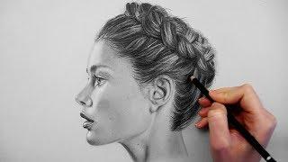 Timelapse | Drawing, shading and blending a realistic profile portrait on grey paper | Emmy Kalia