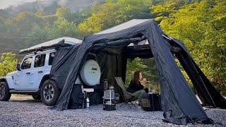 Best tent ⭐ perfect car connected tent camping alone at the top of the mountain