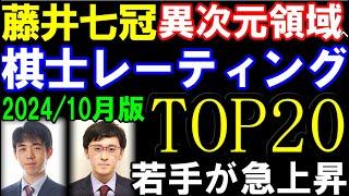 【将棋】最強棋士ランキング2024/10月版　藤井聡太七冠､七連勝で異次元レート再突入！　渡辺明九段、勇気八段ら絶好調　羽生九段､豊島九段ら苦戦？