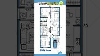 25'x50' House Plan with Car Parking, East Facing 3BHK, 25*50 House Design, #instyle #indianstyle