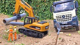 Bruder Bagger im Einsatz, Tunnelbaustelle mit MAGOM RC Baustellenfahrzeugen und HUINA RC Bagger