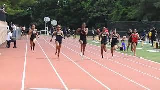 Bullis Senior Mirai Bernard (Lane 5) Runs 11.72, and with her Teammate Go 2,3 in the 100m Final.