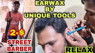 Indian Barber, Best Exprincer Street Barber Cleaning Ear With Very OLD Tools Relax Therapy(ASMR) 