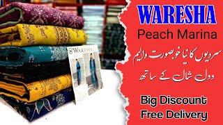 Waresha Peach Dhanak Luxury Embroidered | Wool Shawl