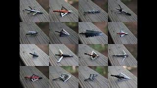 Broadhead Test w/16 different heads. Fixed & Mechanical including Iron Will, Wasp, Muzzy, and more.