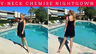 Soft V-neck Chemise Lace Nightgown  | Elegant, Comfy & Romantic Sleepwear