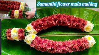 Chrysanthemum flower garland/flower mala making/சாமந்தி பூ மாலை