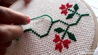 Easy Cross Stitch Border Design tutorial | दुसुती किनारा बनाना सीखें I |@RubirecpiesandVlog