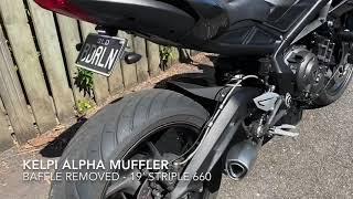 Kelpi Custom Moto Alpha Pipe Sound Test With/Without Baffle