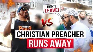 STREET DEBATE!!‍️Christian Preacher Runs away after getting Exposed by Muslim!!