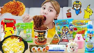 Korean Convenience Store Food Mukbang 하이유의 글래스 아트 편의점 음식 먹방! 뽀로로 짜장면 피카츄 컵라면 REAL SOUND | HIU 하이유