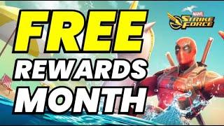 FREE REWARDS MONTH! DEADPOOL UNMASKED COSTUME! UPCOMING EVENTS & AUGUST MONTH | MARVEL Strike Force