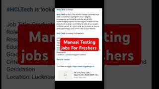 Manual Testing jobs opening for freshers